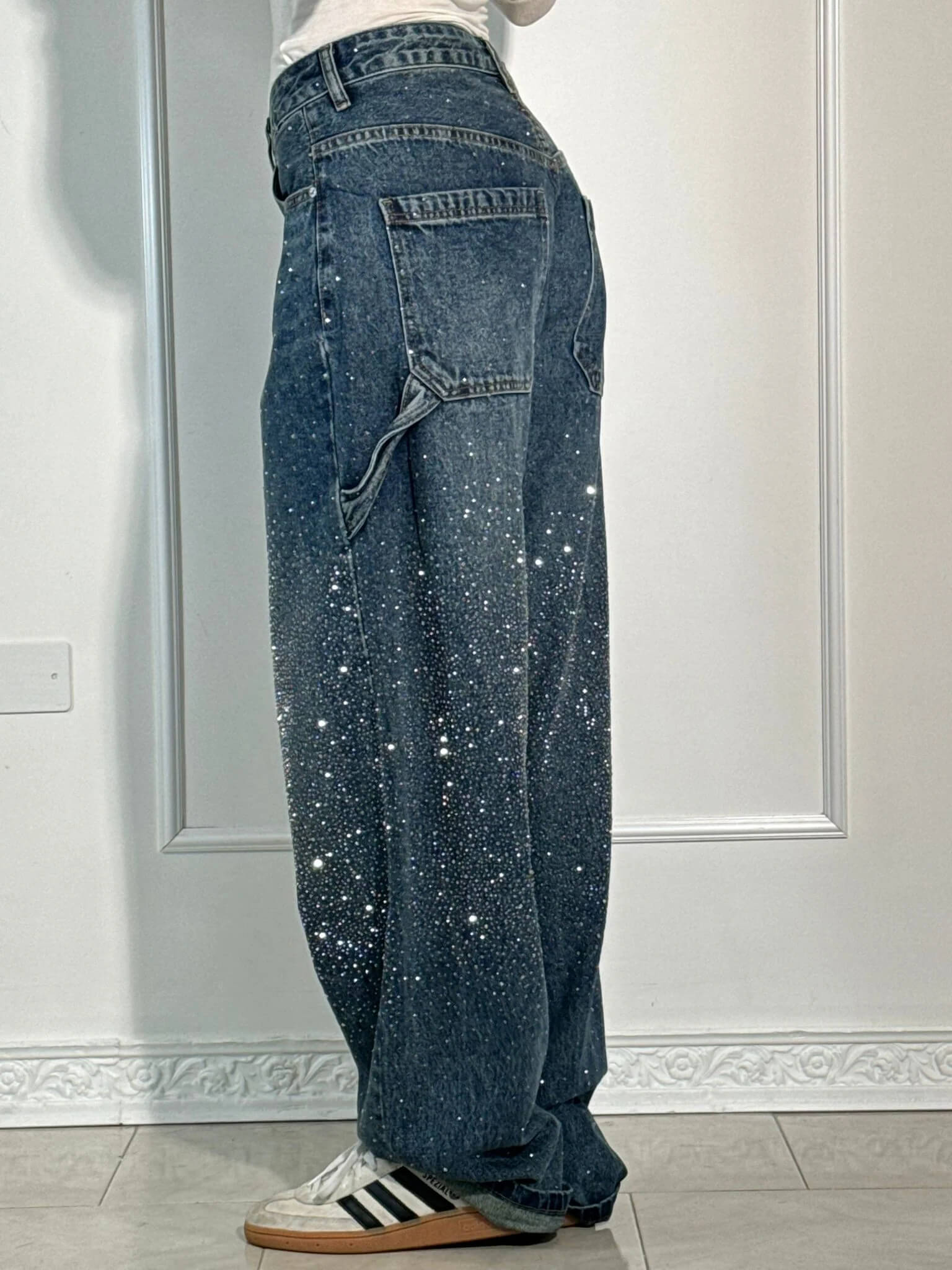 Rhinestone Barrel Leg Jeans