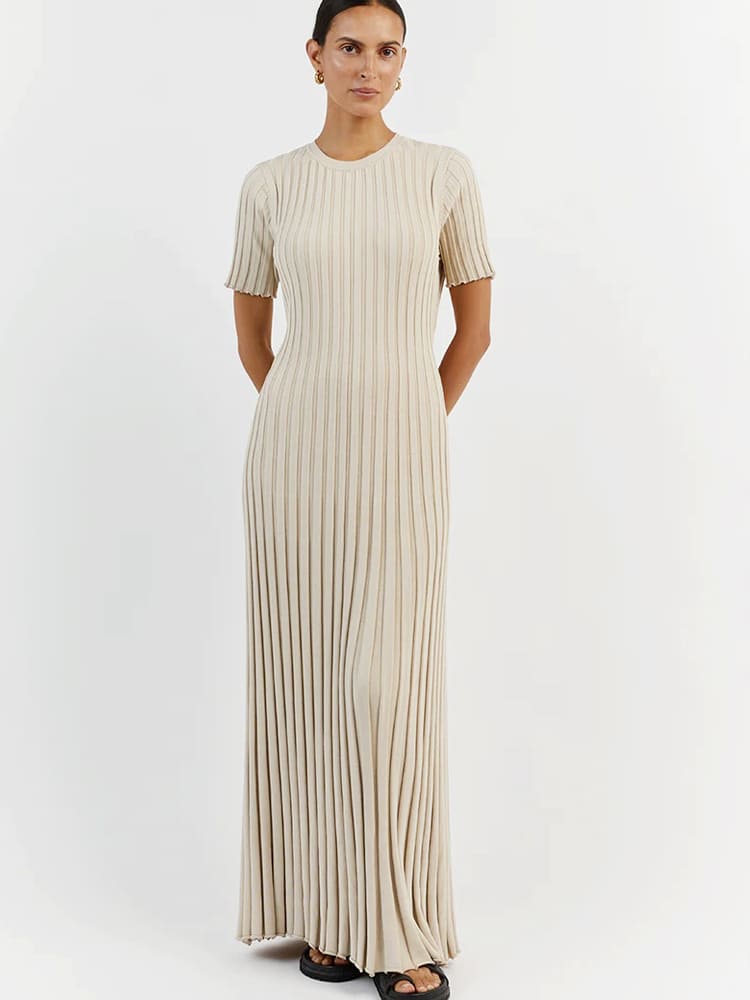 Striped Crew Neck Knit Maxi Dress
