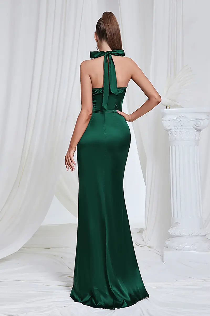 Slit Halter Evening Gown
