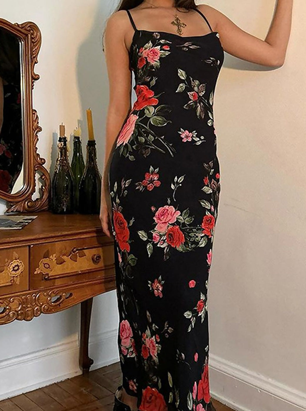 Mesh Spaghetti Strap Maxi Dress