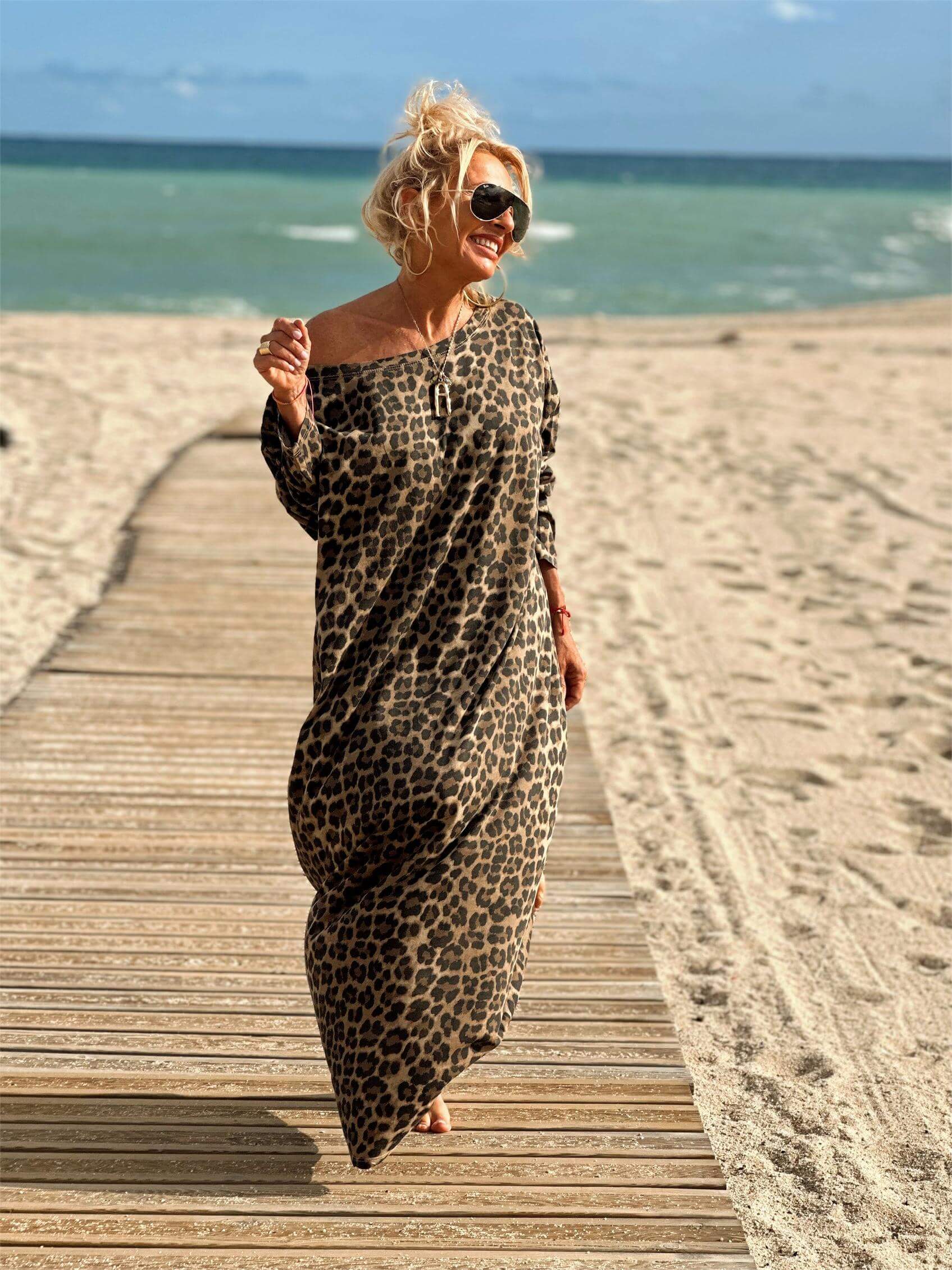 Leopard Print Oversized Midi Dress
