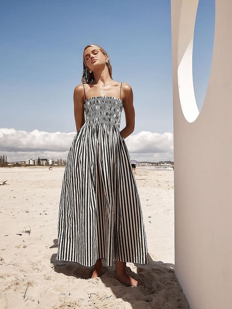 Pinstripe Sleeveless Maxi Dress
