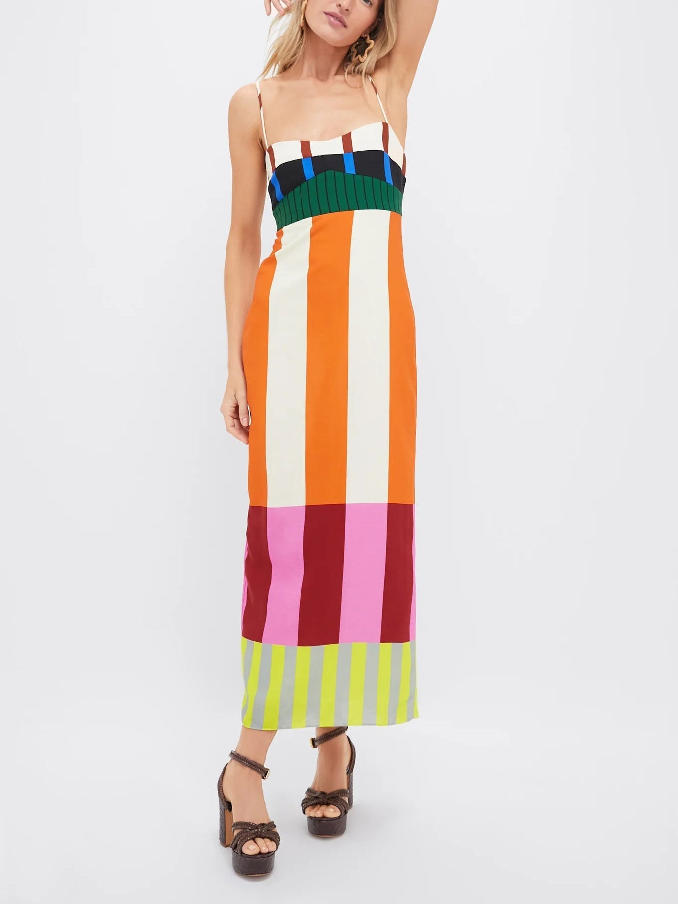 Square Neck Colour Block Maxi Dress