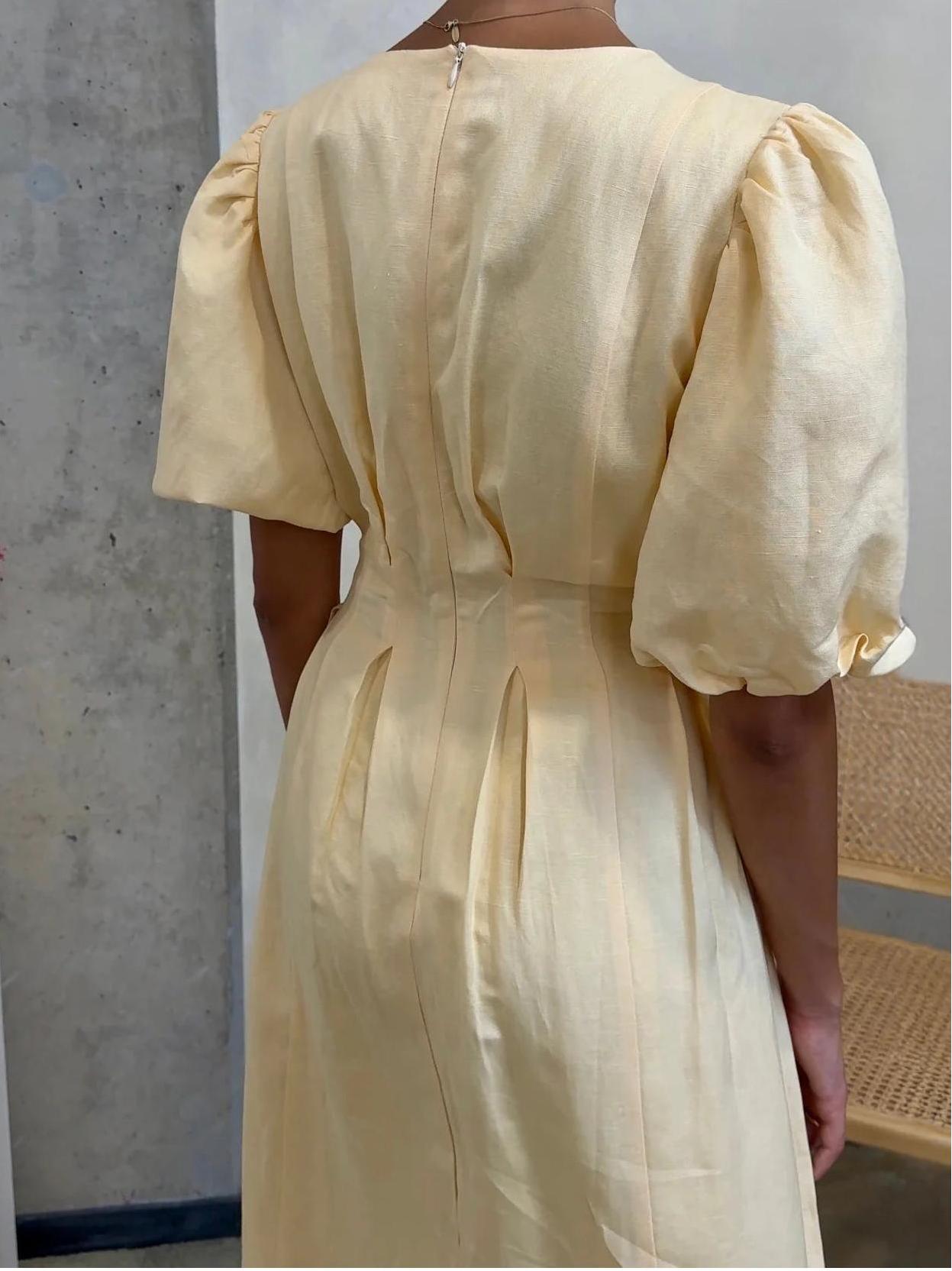 Yellow Wide-Sleeve Maxi Dress
