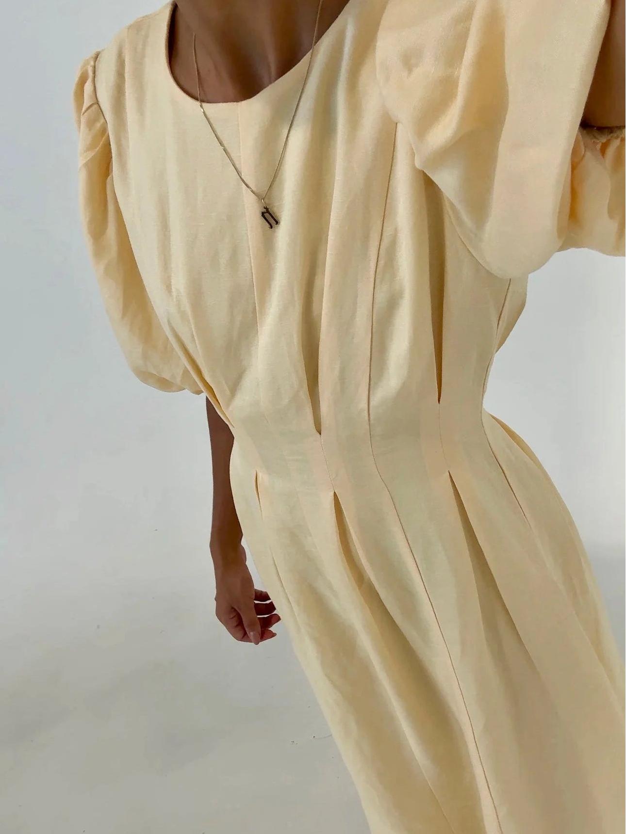 Yellow Wide-Sleeve Maxi Dress