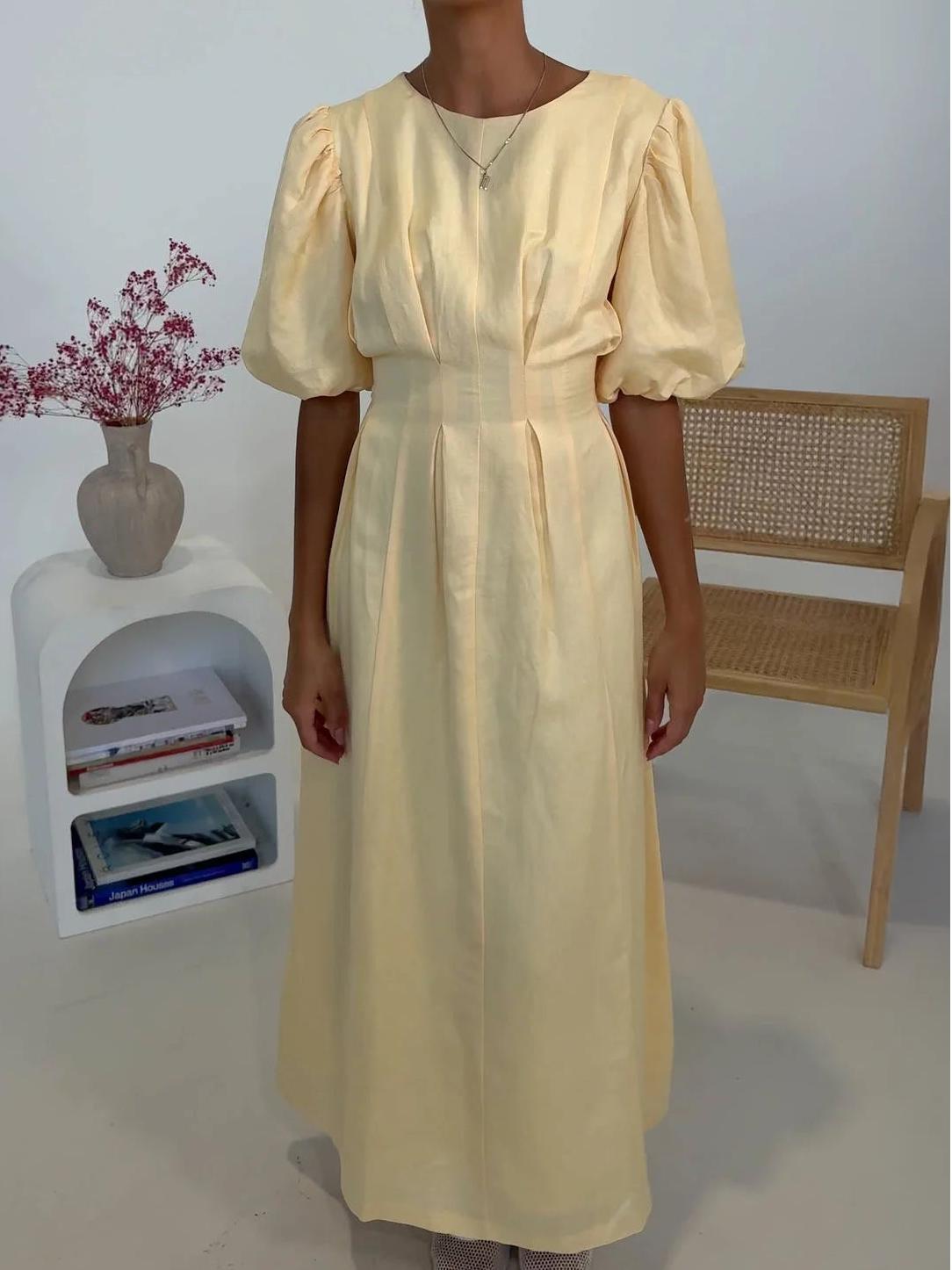Yellow Wide-Sleeve Maxi Dress