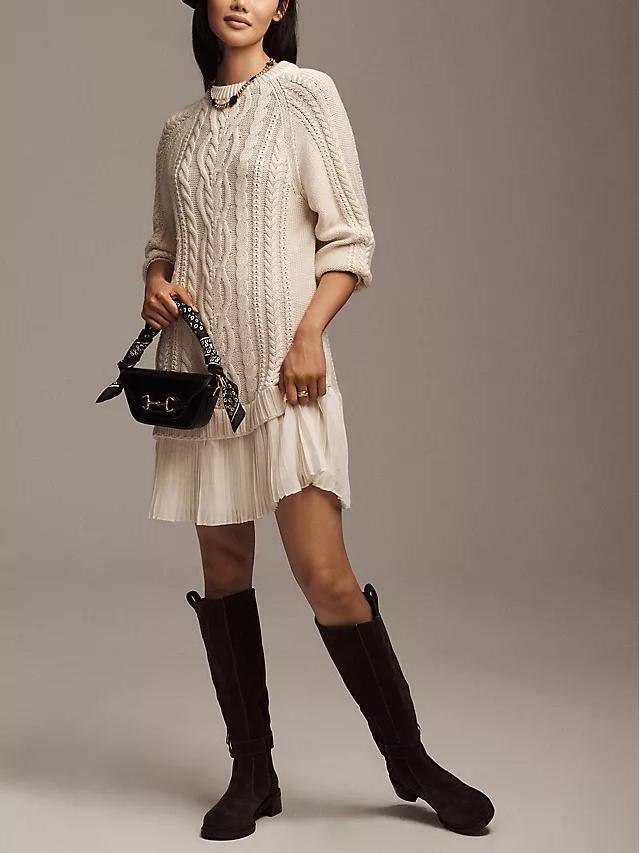 Cable Knit Pleated Hem Mini Dress