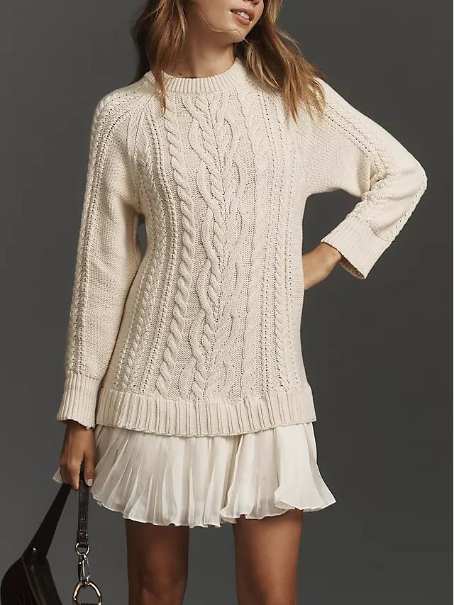 Cable Knit Pleated Hem Mini Dress