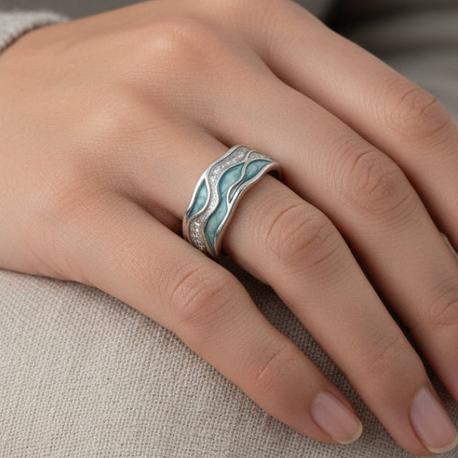 Turquoise Wave Enamel Statement Ring