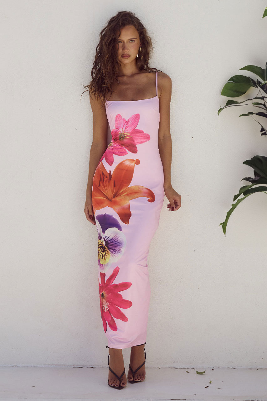 Floral Print Stretch Midi Dress
