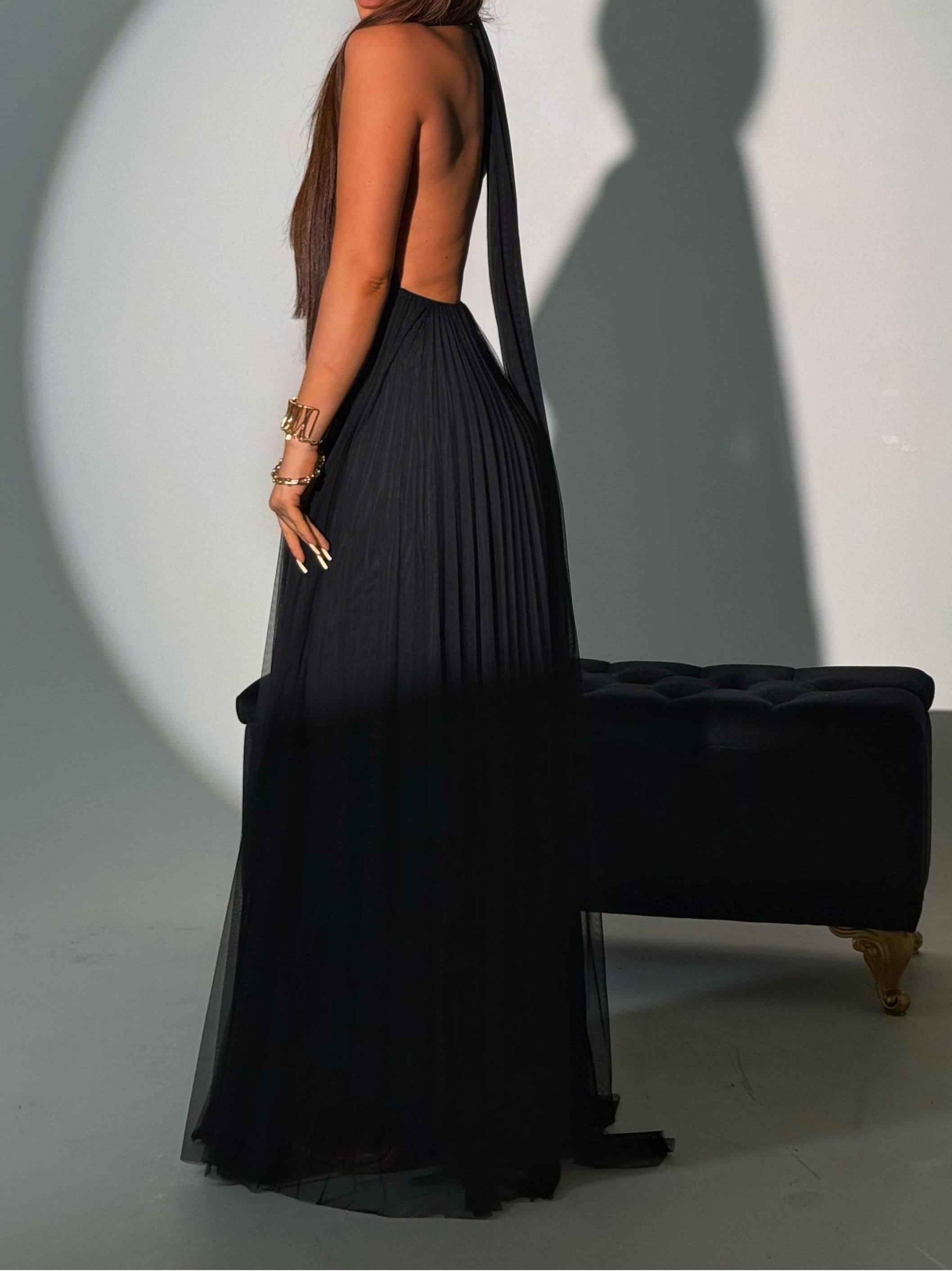 Pleated Halter Maxi Dress