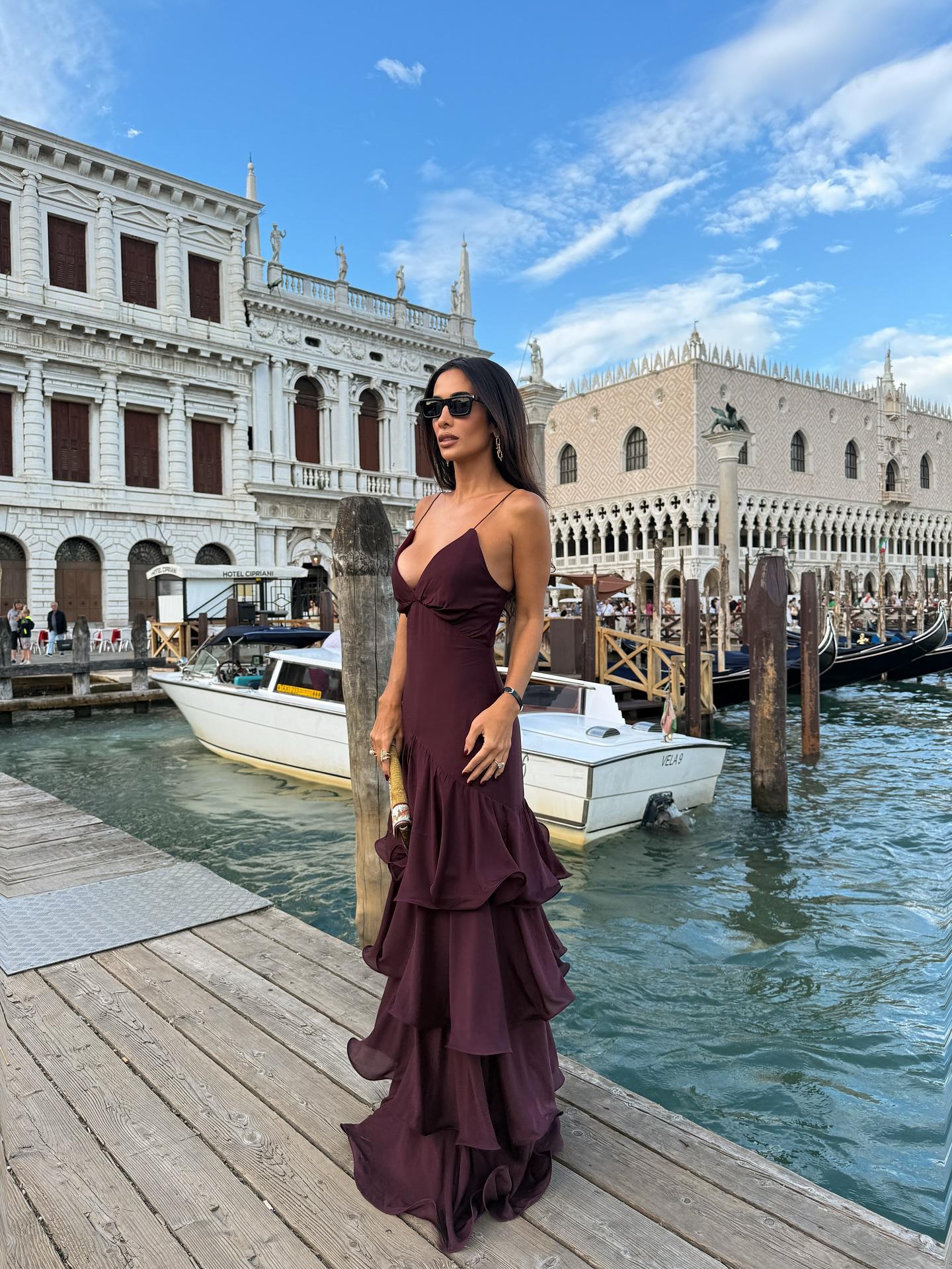 Tiered Ruffle Burgundy Maxi Dress