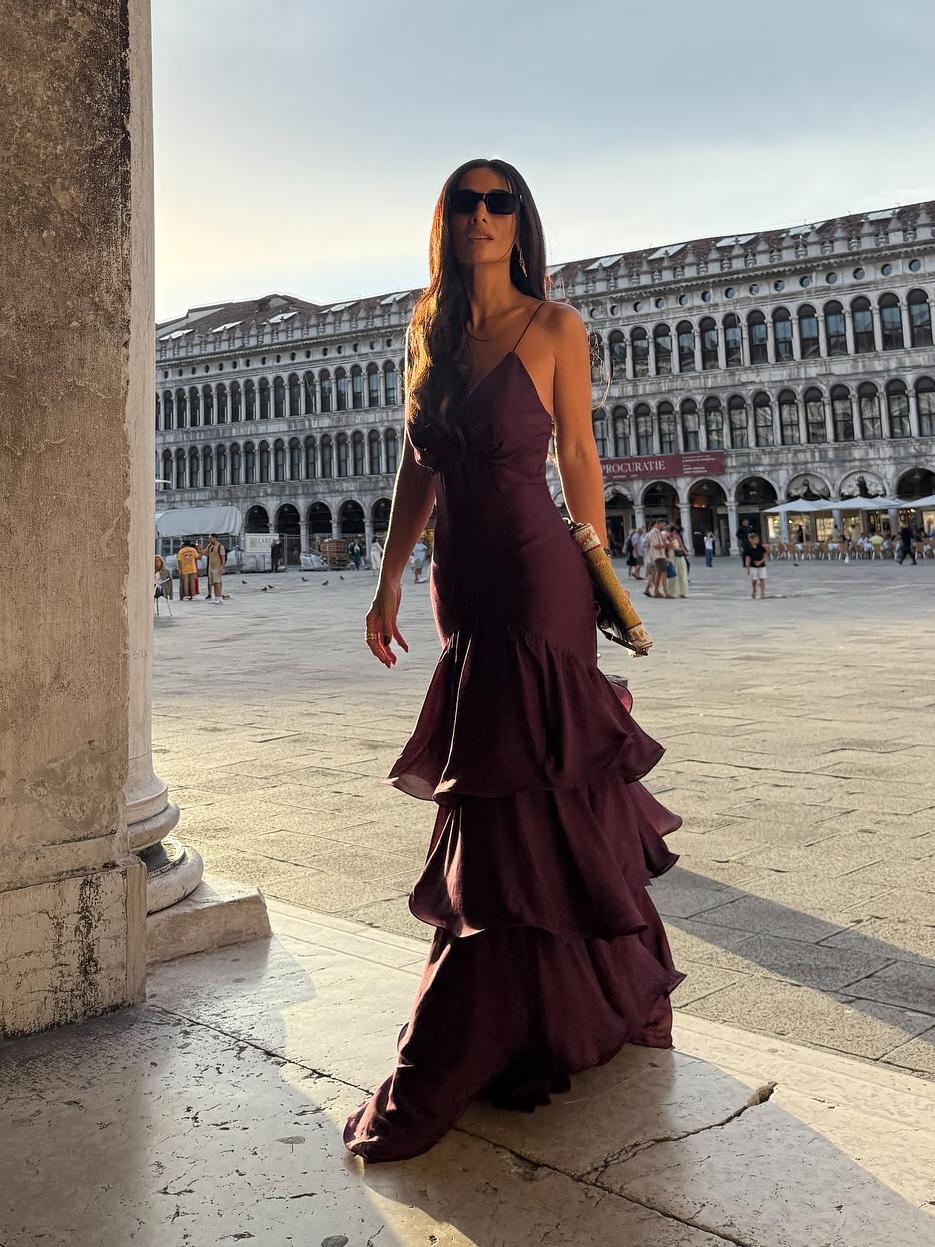 Tiered Ruffle Burgundy Maxi Dress