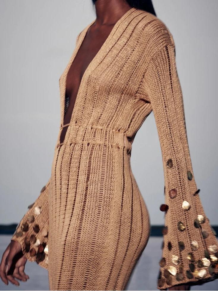 Sequin Sleeve Knit Maxi Dress