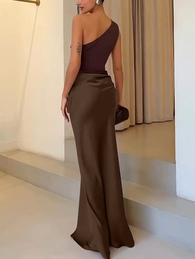 Pleated One-Shoulder Maxi Dress