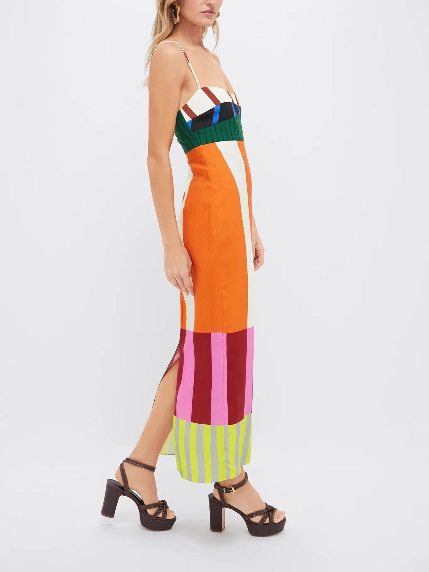 Square Neck Colour Block Maxi Dress