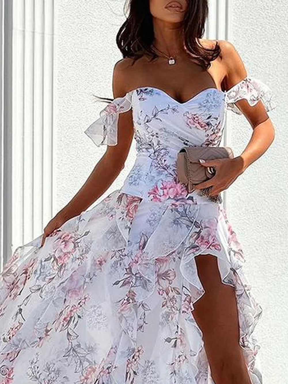 One-Shoulder Print Maxi Dress
