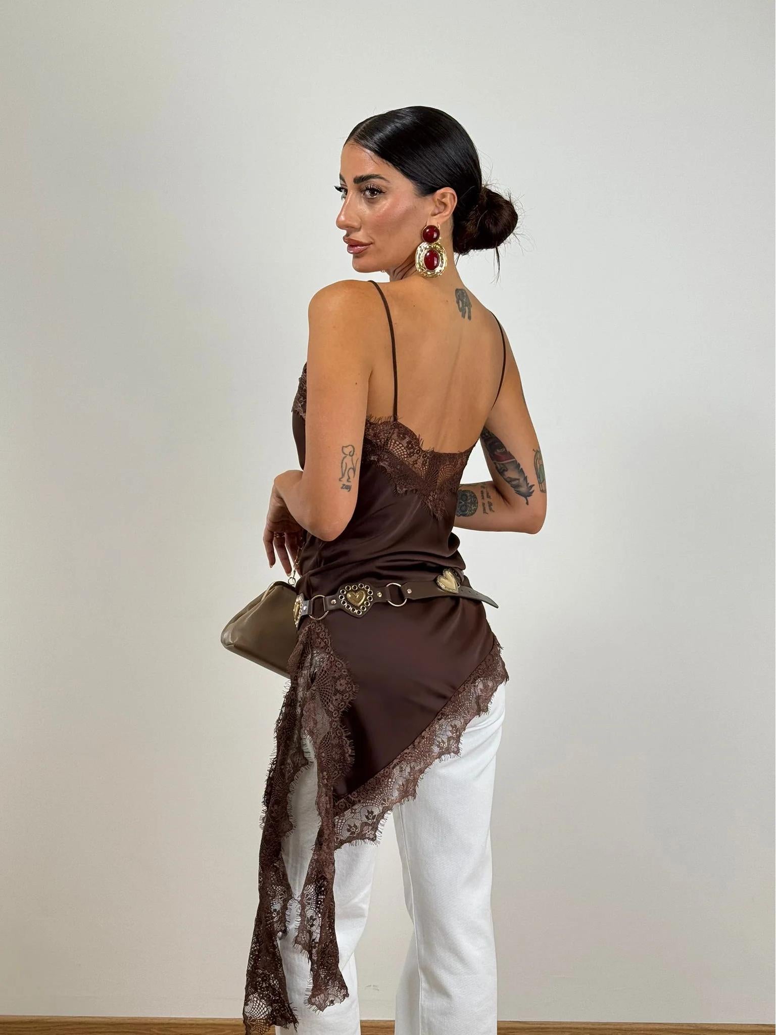 Lace-Trim Asymmetric Slip Dress