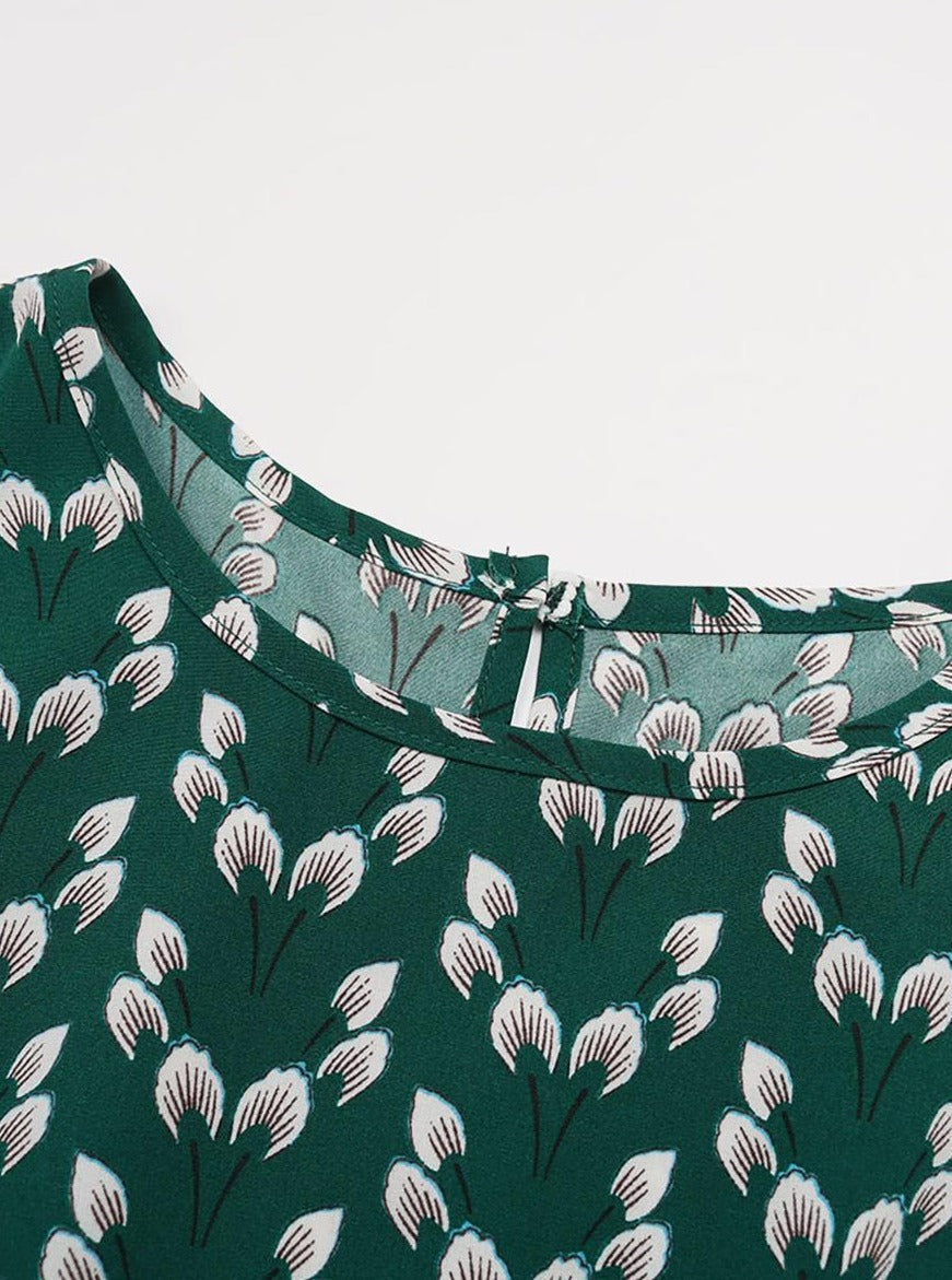 Floral Sash Jewel Neck Midi Dress