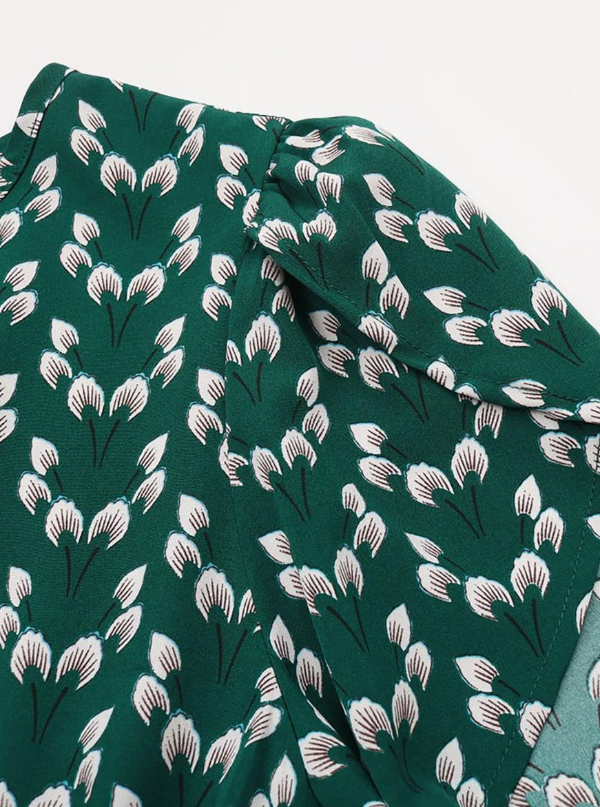 Floral Sash Jewel Neck Midi Dress