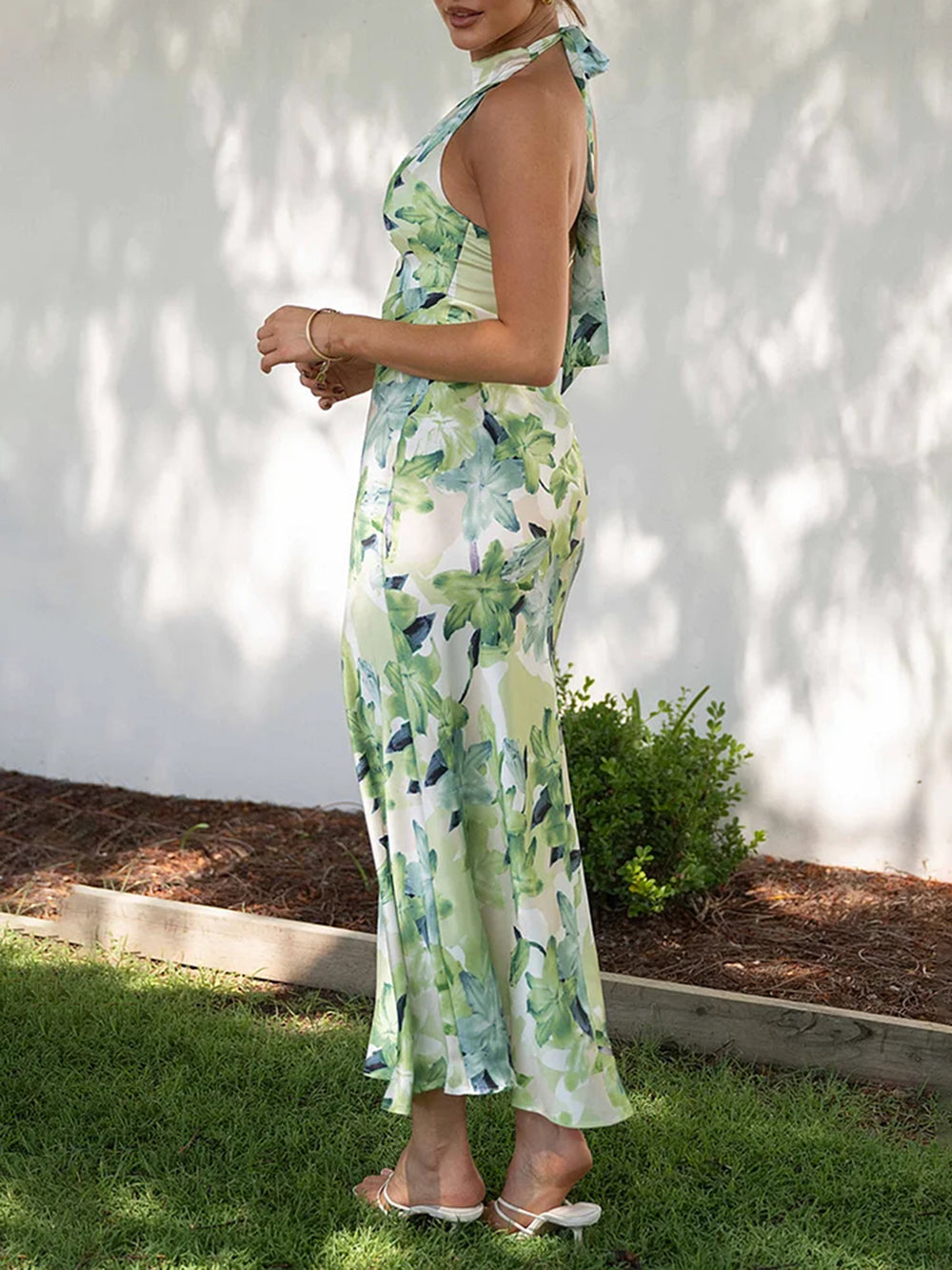 Halter Backless Floral Maxi Dress