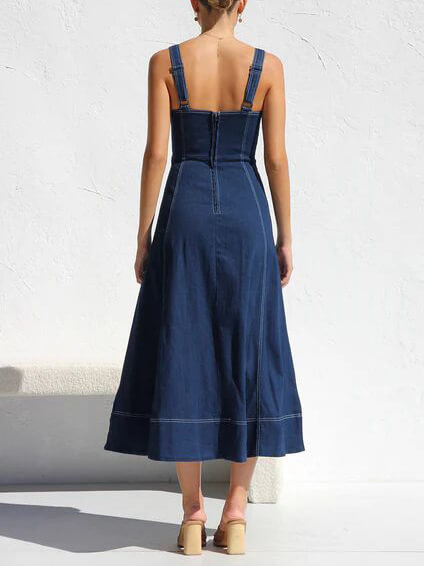 Denim Suspender Midi Dress