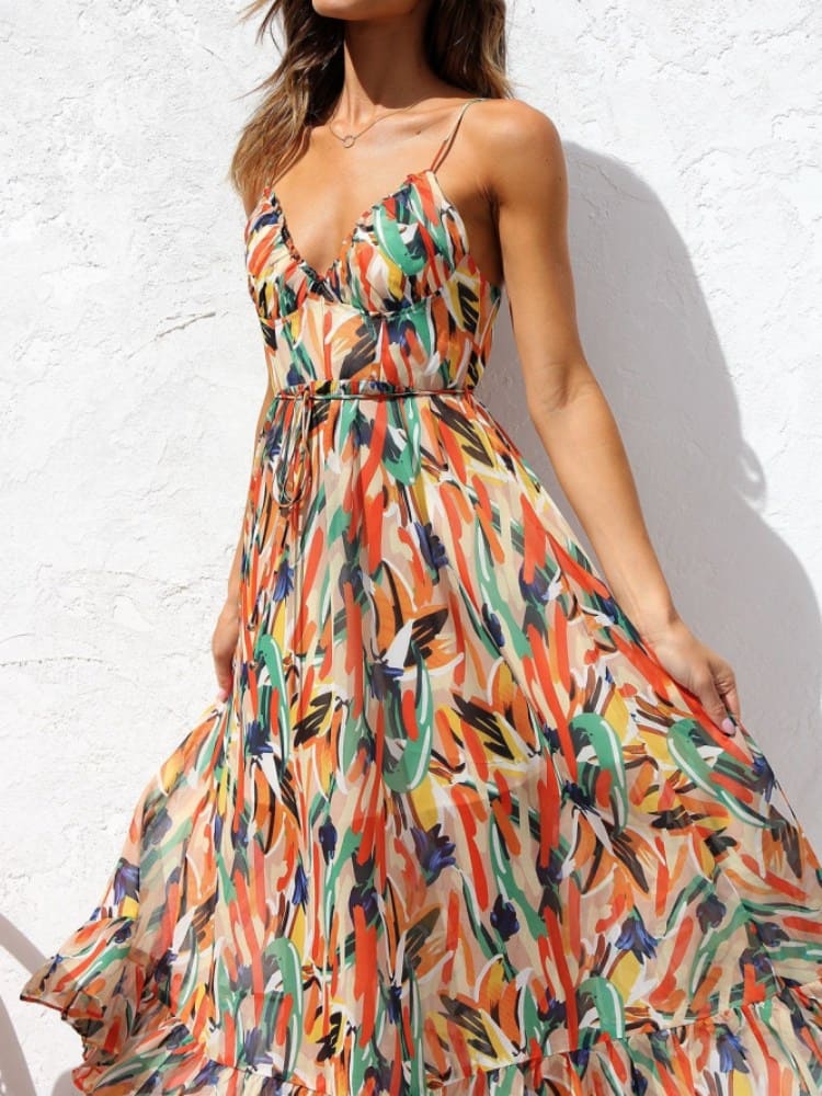 Floral Ruffle Midi Tank Dress
