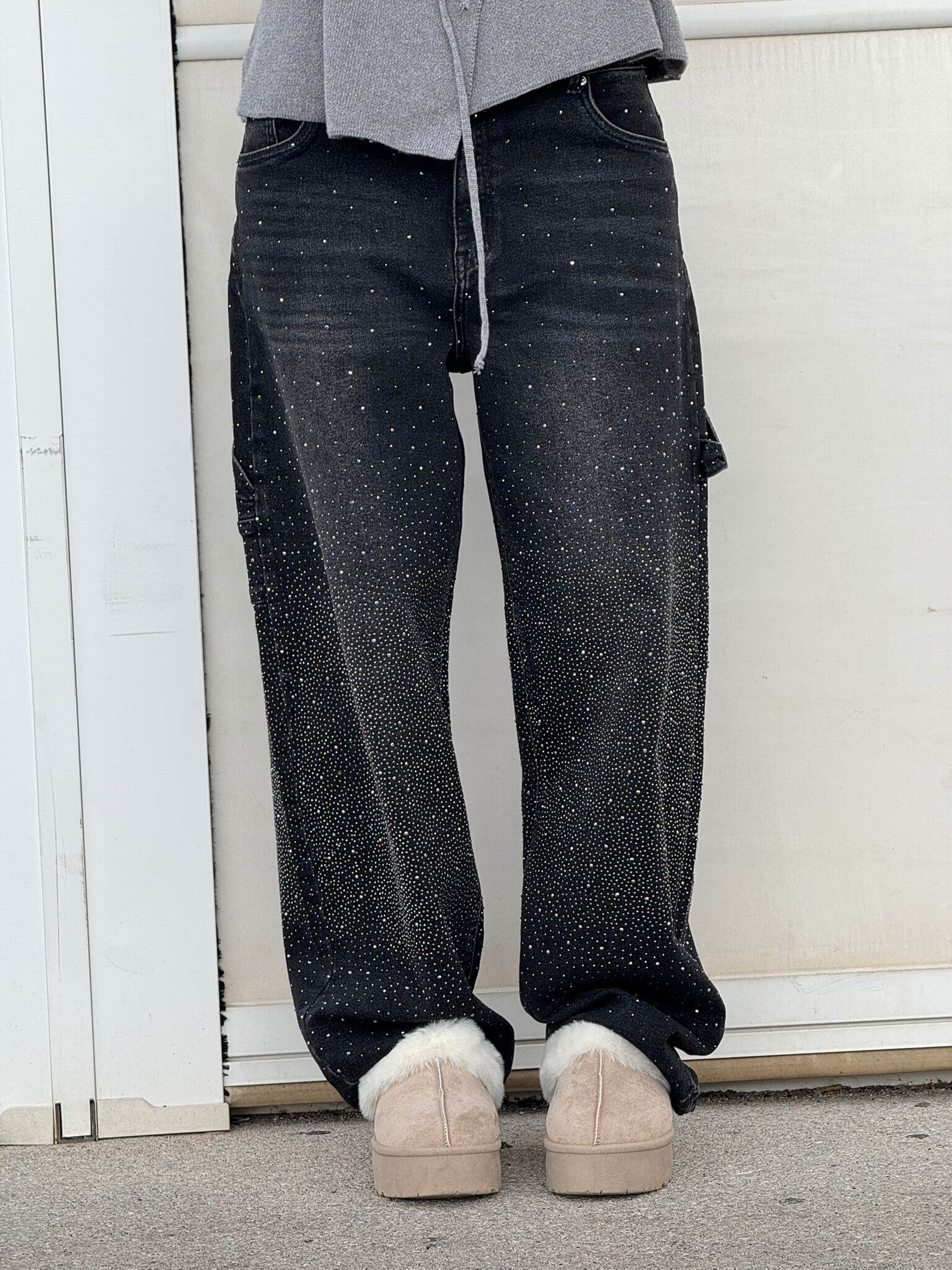 Rhinestone Barrel Leg Jeans