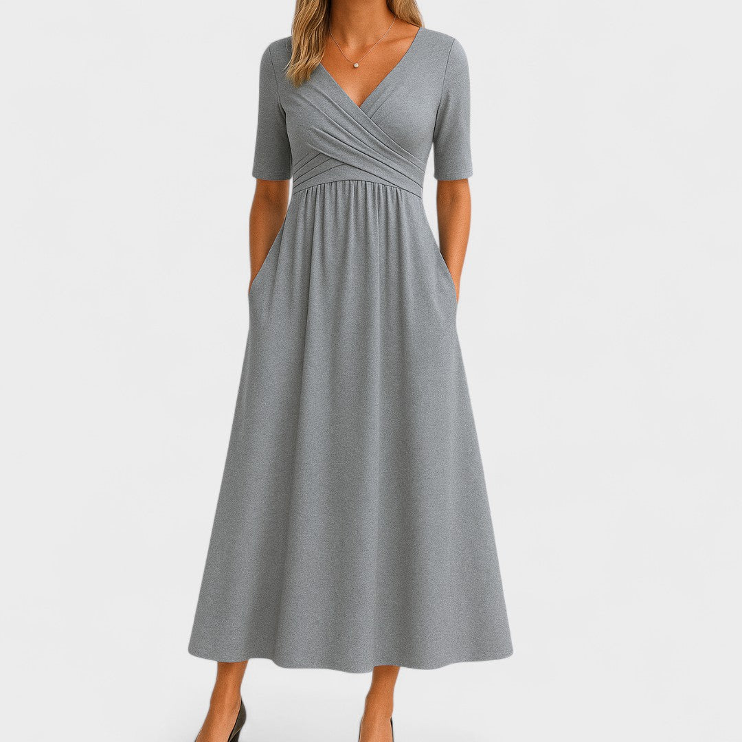 gray jersey wrap dress Wrap Top Split Jersey Midi Dress In Grey | FS Collection