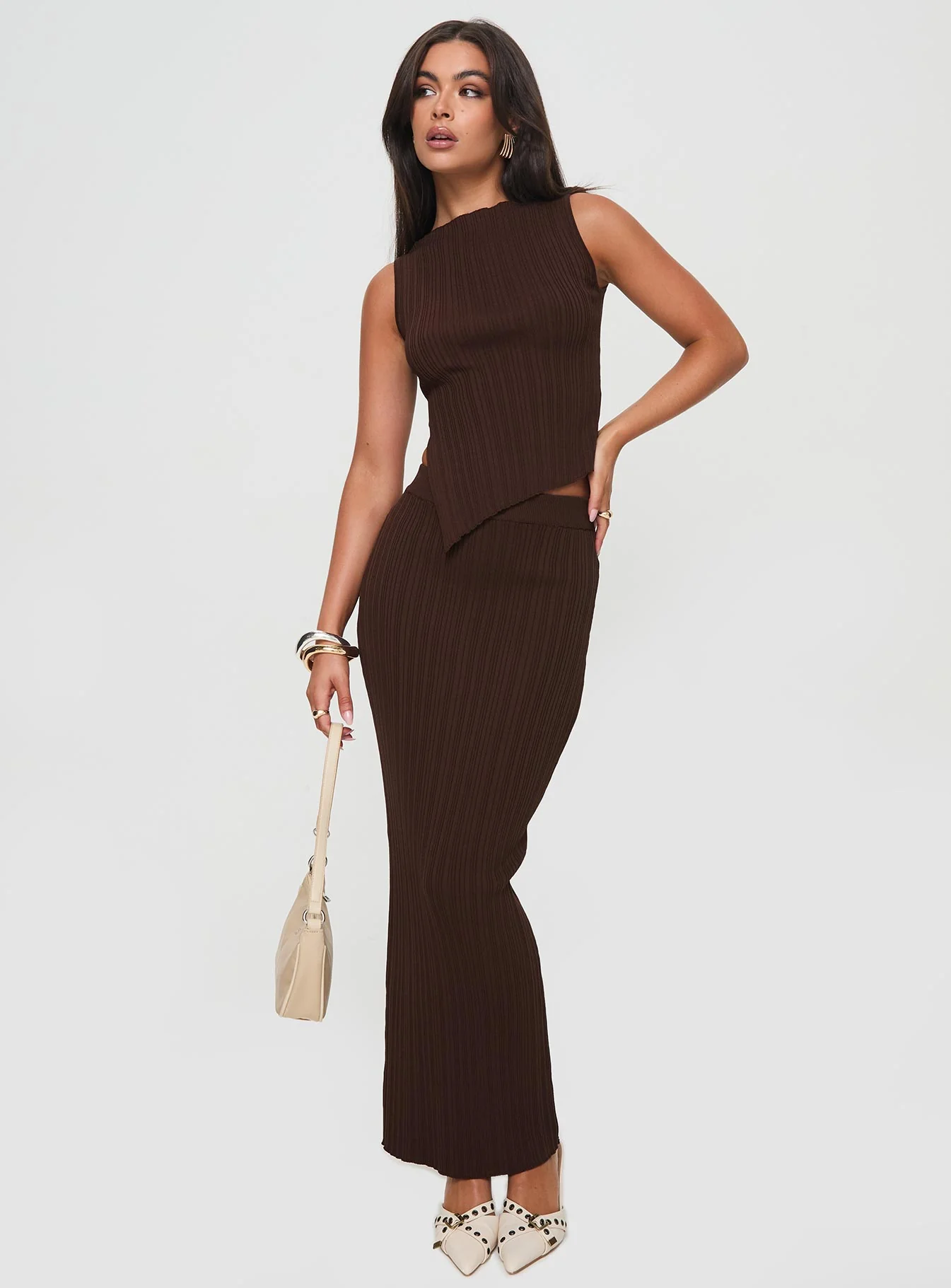 The Mirelle — Ribbed Asymmetric Mock-Neck Maxi Set