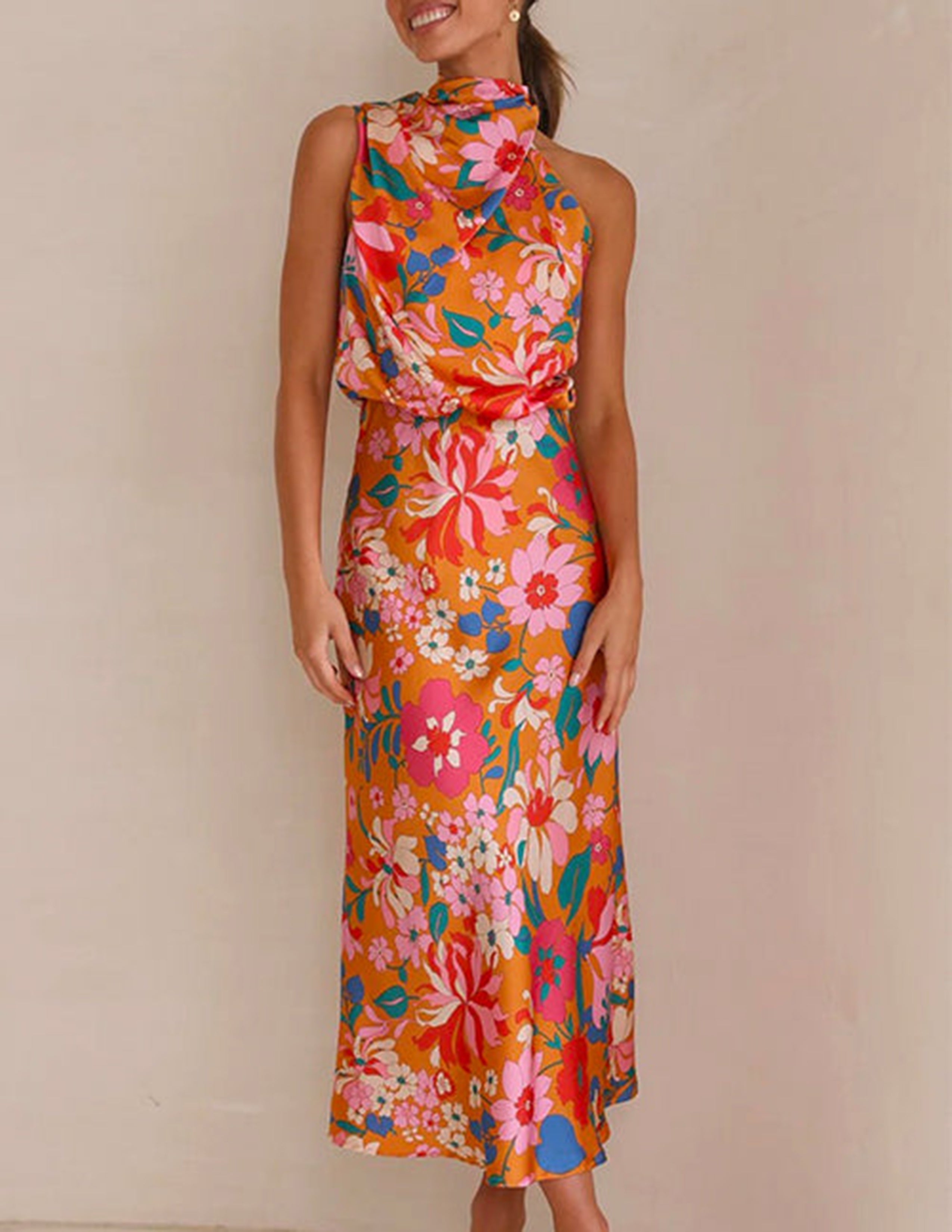 Floral Halter Elastic Maxi Dress