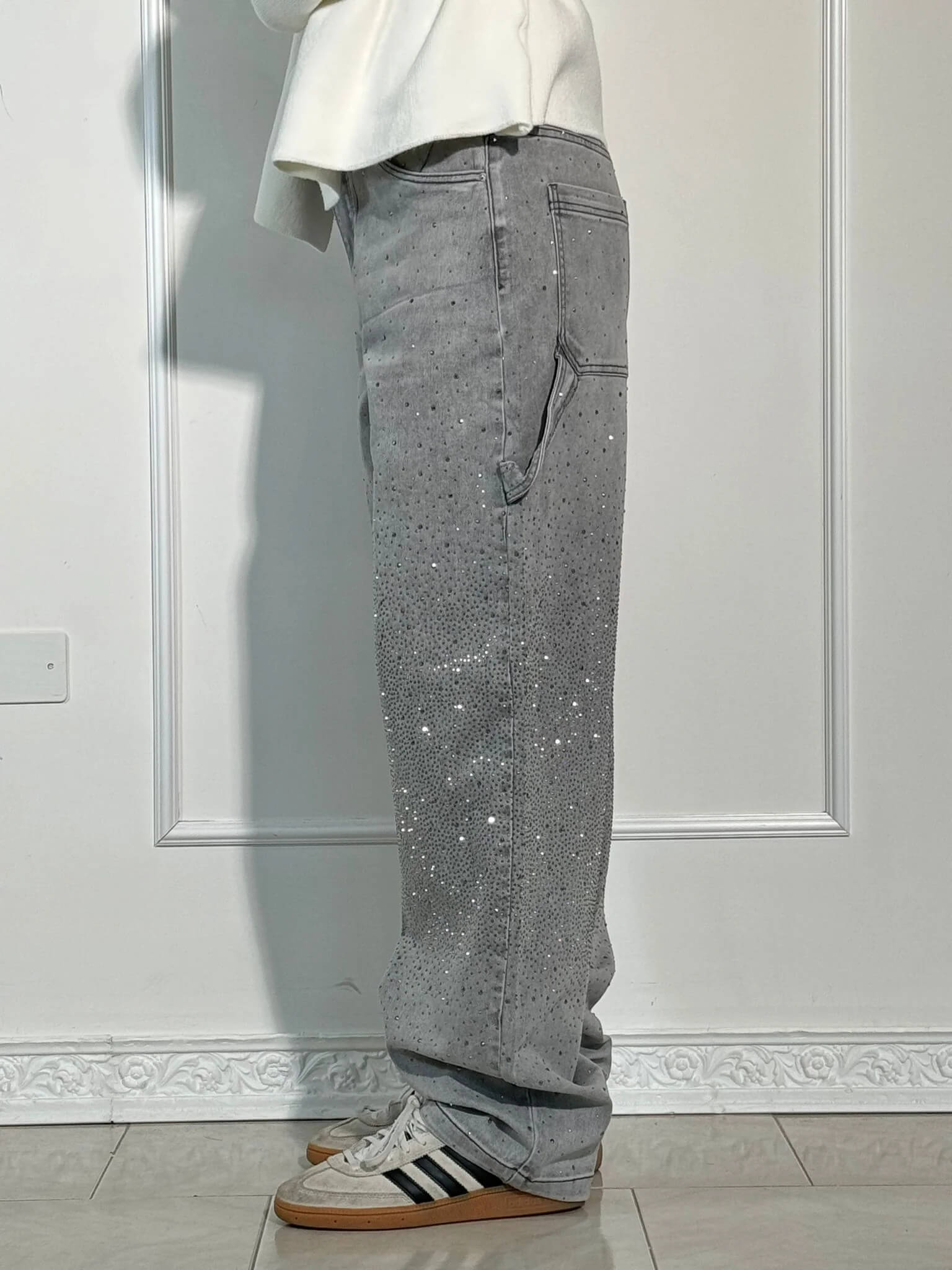 Rhinestone Barrel Leg Jeans
