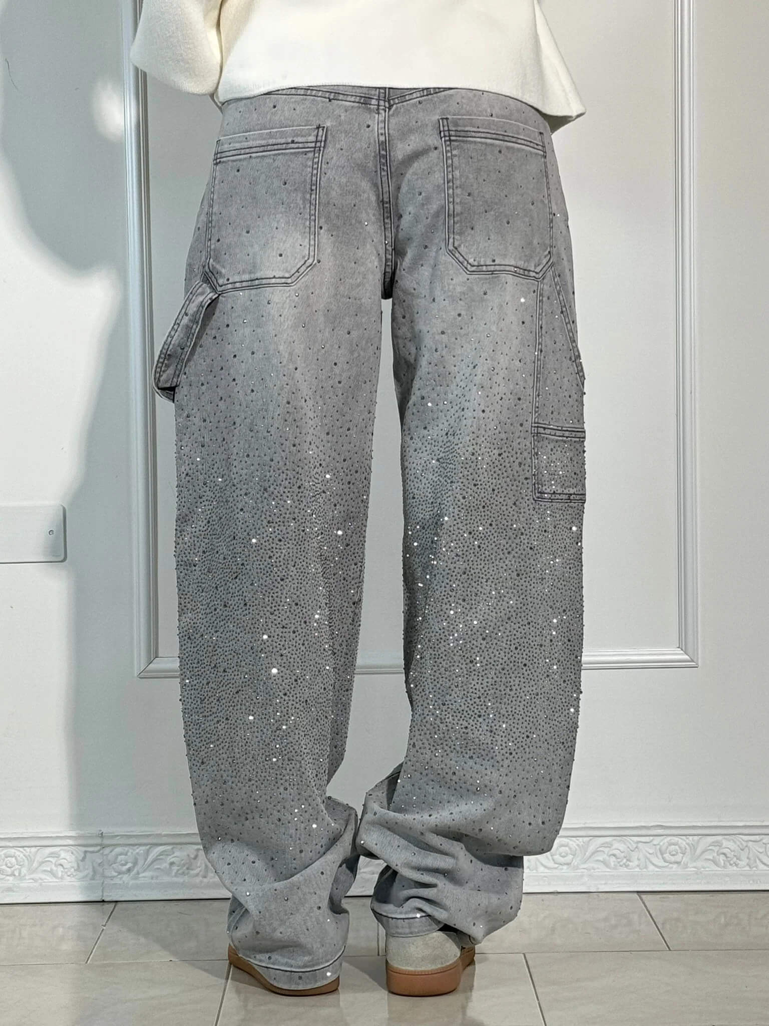 Rhinestone Barrel Leg Jeans