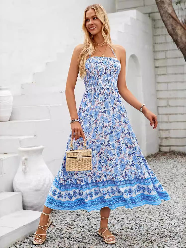 Smocked Halter Maxi Dress
