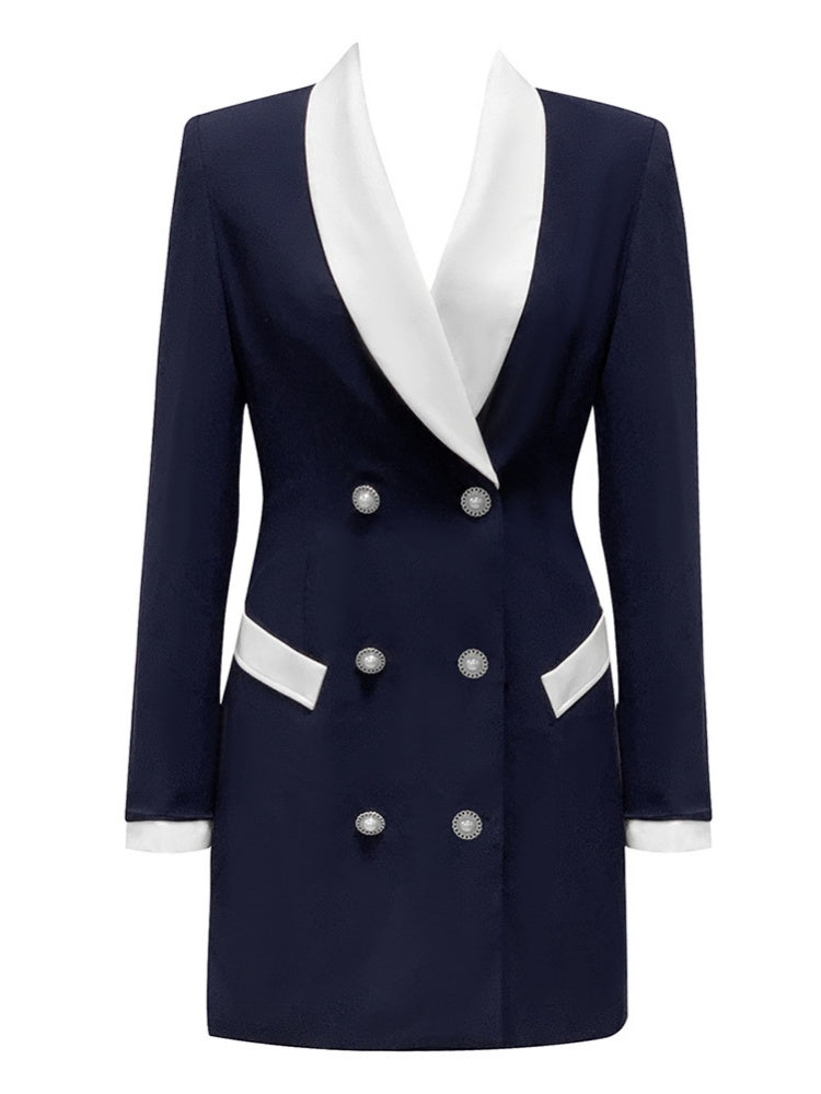 Fitted V-Neck Blazer Dress
