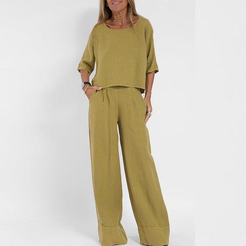 The Margot — Crop Top & Wide Leg Linen Pants Set