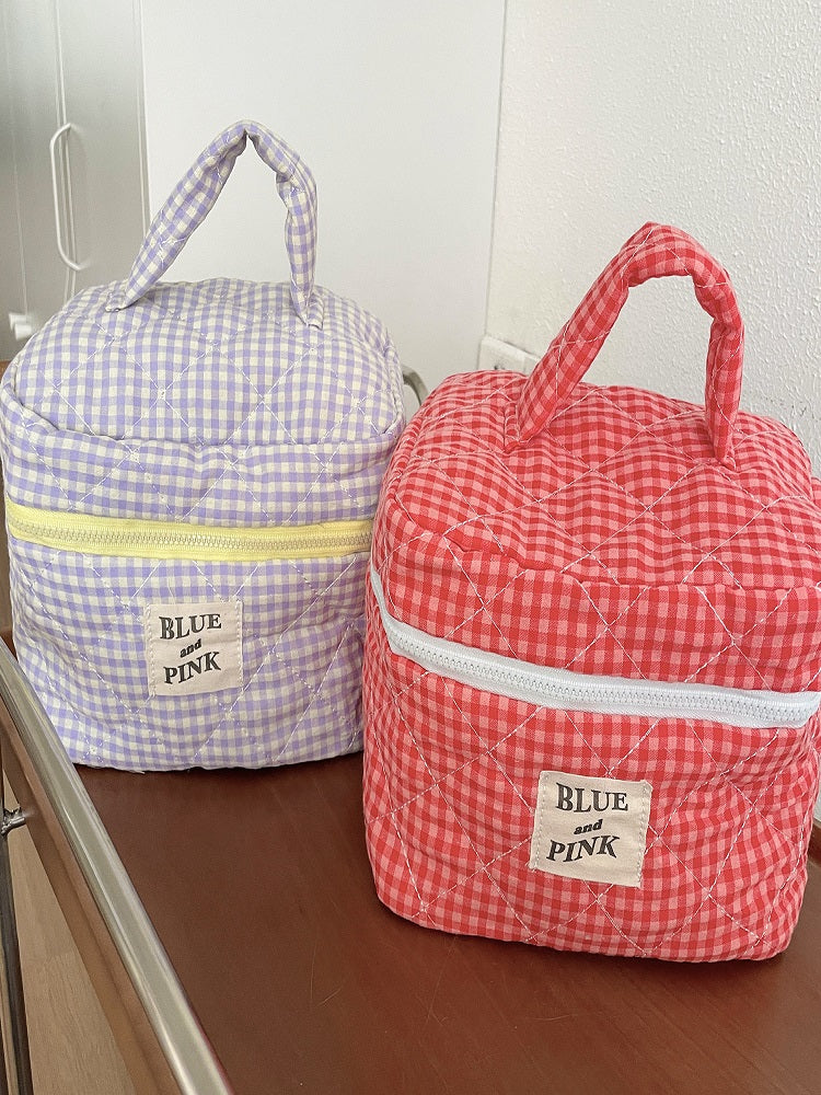 Cranberry Checkered Makeup Bag