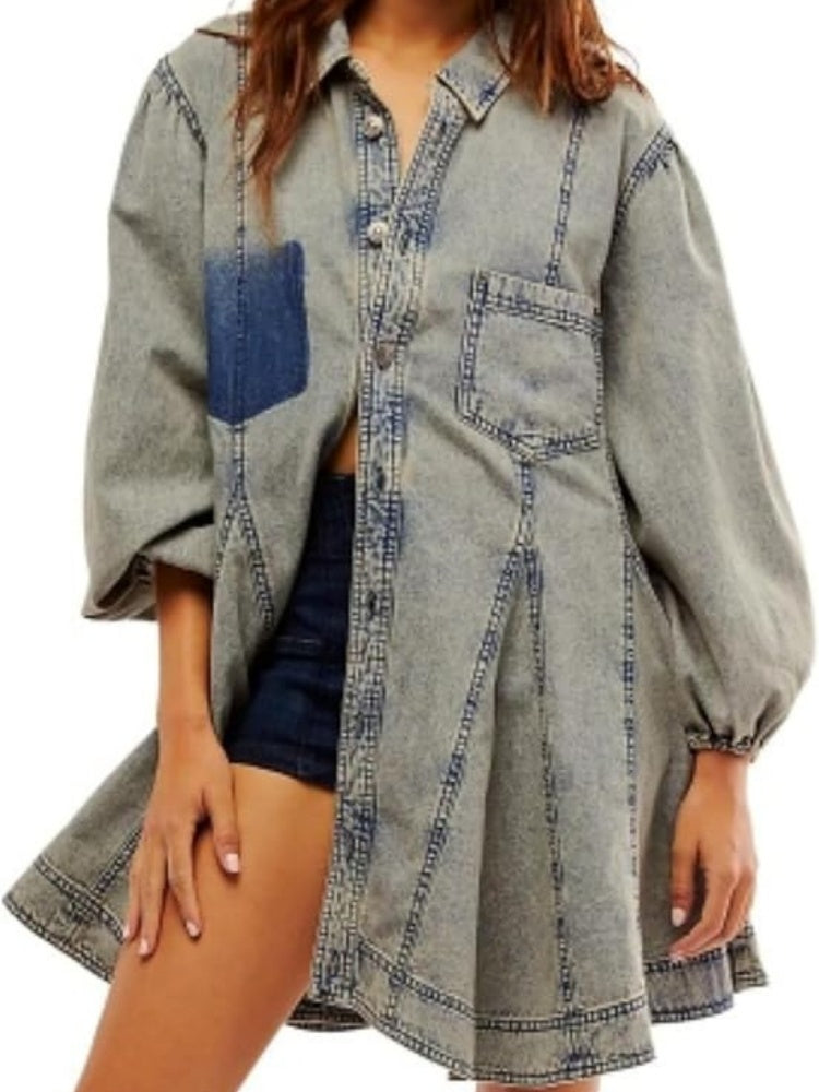 Button-Detail Denim Midi Dress