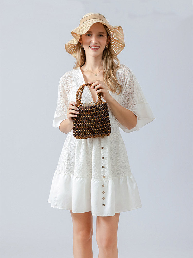 Handwoven Wooden Bead  Square Bag