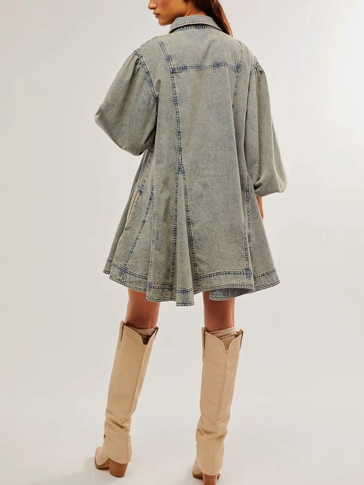 Button-Detail Denim Midi Dress