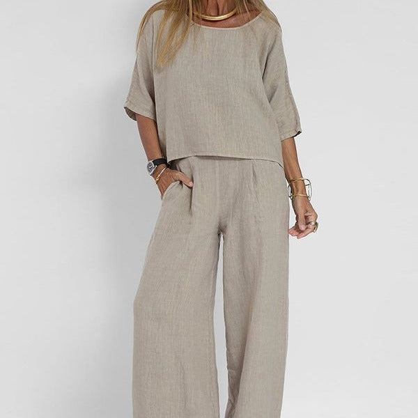 The Margot — Crop Top & Wide Leg Linen Pants Set