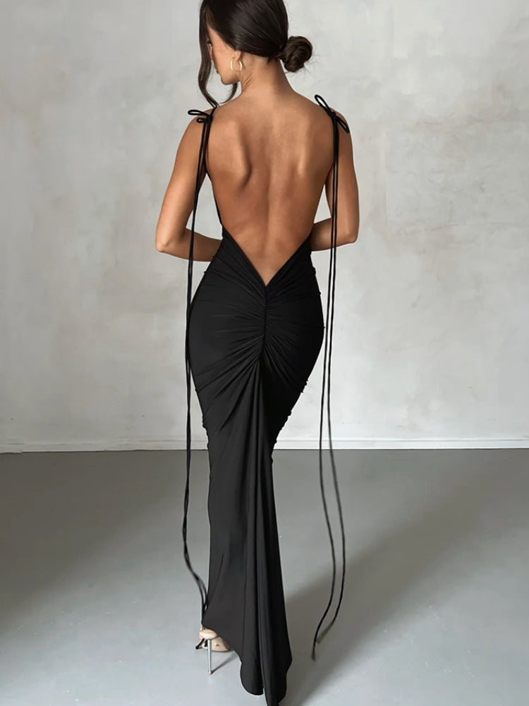 Ruched Backless Evening Gown