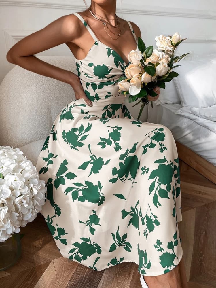 Pleated Floral Halter Dress