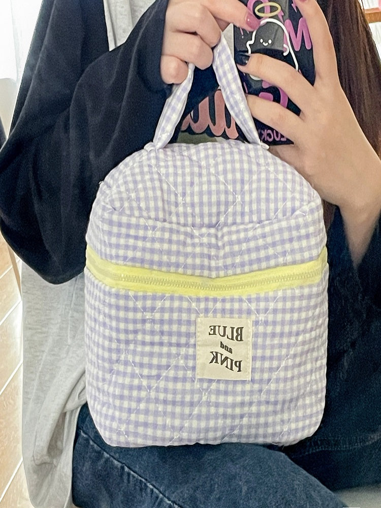 Cranberry Checkered Makeup Bag