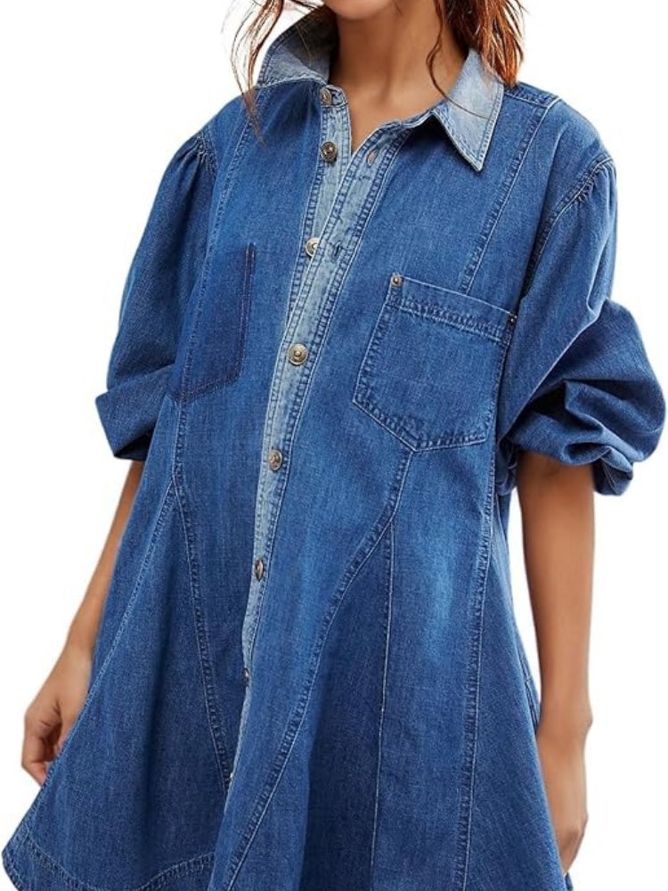 Button-Detail Denim Midi Dress