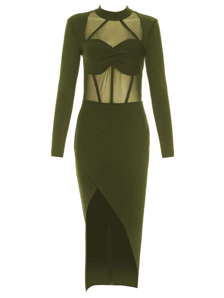 Long Sleeve Mesh Bodycon Dress