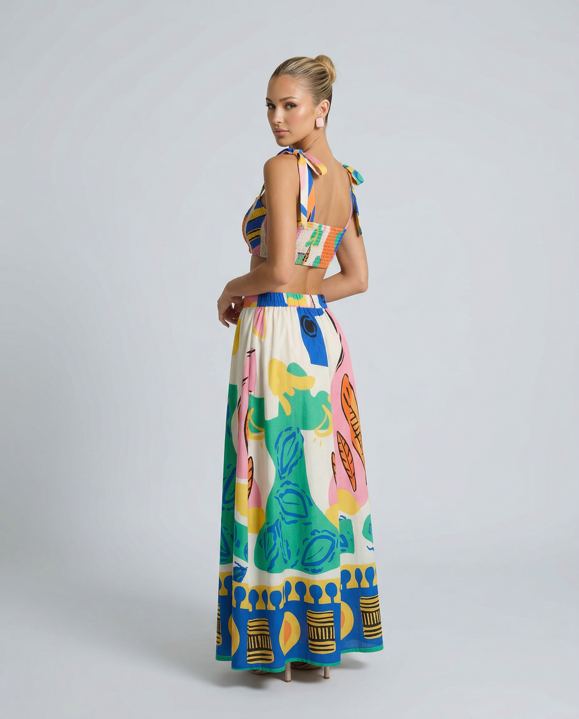 Aubrey | Printed Crop Top and Midi Skirt Set