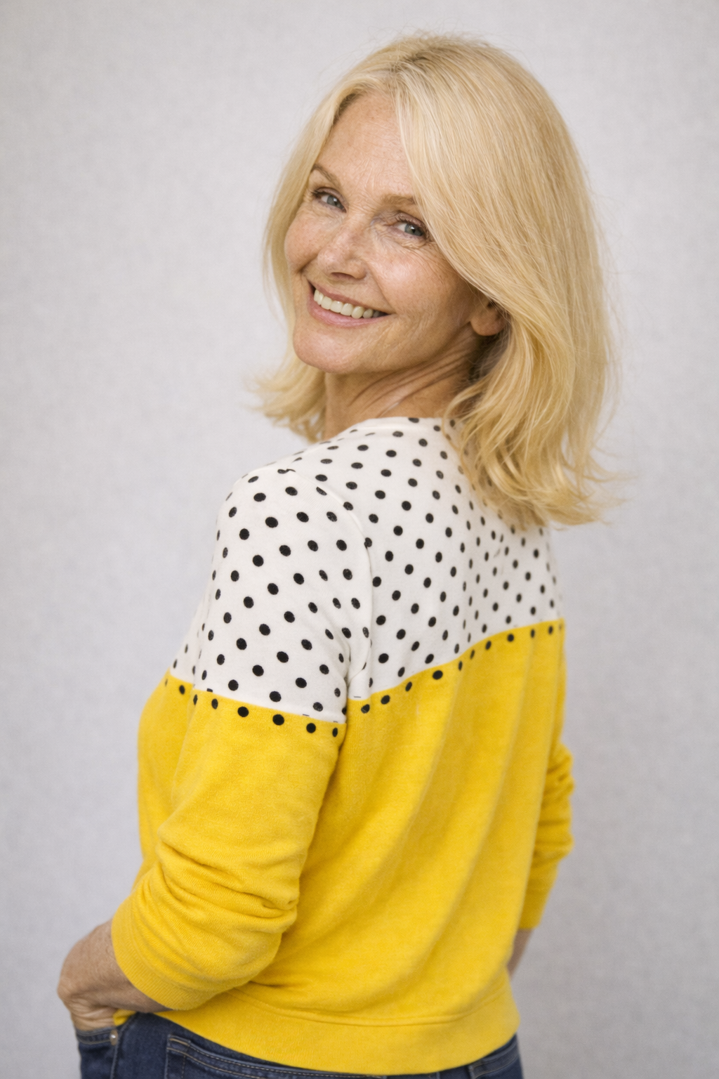 The Sunny — Polka Dot Colorblock Button Cardigan