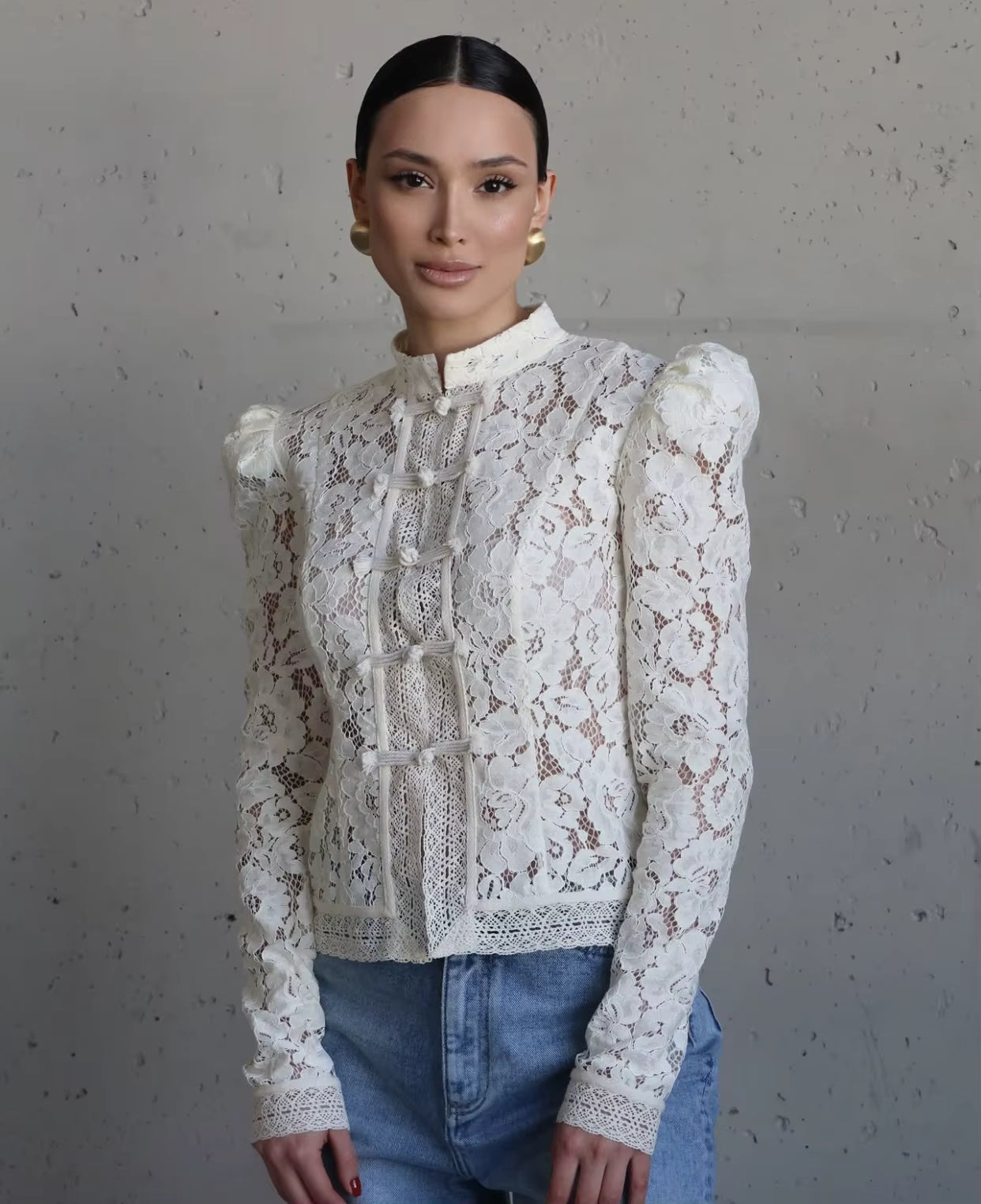 Victorian Lace Knot-Button Blouse