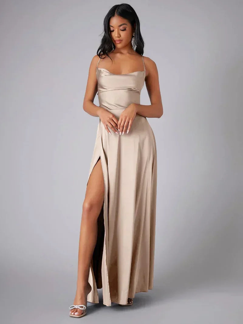 Cowl Neck Satin Maxi Dress
